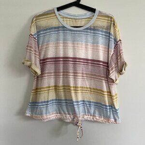 American Eagle Cropped Shirt Womens M Short Sleeve Colorful Striped Knit